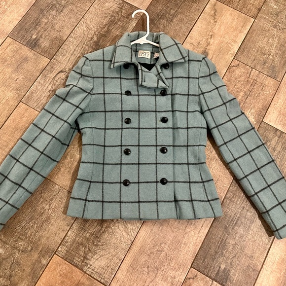 Ann Taylor Jackets & Blazers - Ann Taylor Women's Teal Plaid Pea Coat Wool Fitted Buttons Classy